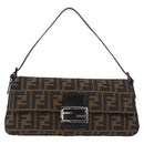 FENDI Zucca Canvas Mamma Baguette Shoulder Bag Black Brown Auth yk20437SAM-2