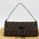 FENDI Zucca Canvas Mamma Baguette Shoulder Bag Black Brown Auth yk20437SAM-25