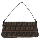 FENDI Zucca Canvas Mamma Baguette Shoulder Bag Black Brown Auth yk20437SAM-3