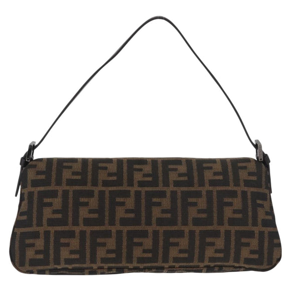 FENDI Zucca Canvas Mamma Baguette Shoulder Bag Black Brown Auth yk20437SAM