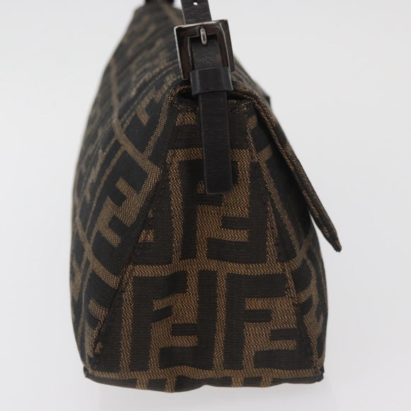 FENDI Zucca Canvas Mamma Baguette Shoulder Bag Black Brown Auth yk20437SAM