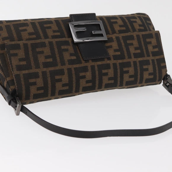 FENDI Zucca Canvas Mamma Baguette Shoulder Bag Black Brown Auth yk20437SAM