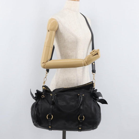 Miu Miu Handtas Leer 2-weg Zwart Goud Auth yk20440SAM