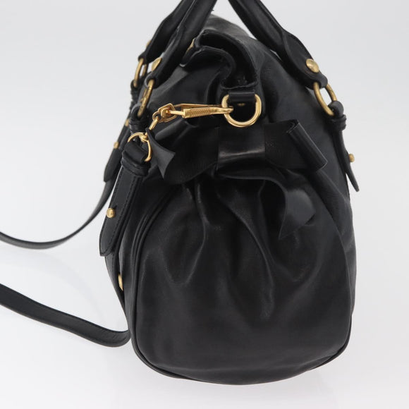 Miu Miu Handtas Leer 2-weg Zwart Goud Auth yk20440SAM