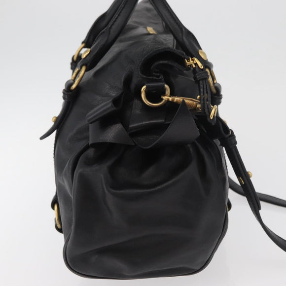 Miu Miu Handtas Leer 2-weg Zwart Goud Auth yk20440SAM