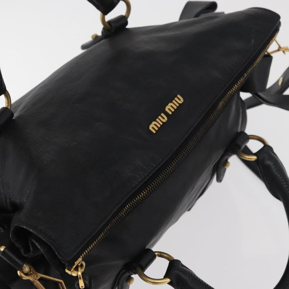 Miu Miu Handtas Leer 2-weg Zwart Goud Auth yk20440SAM