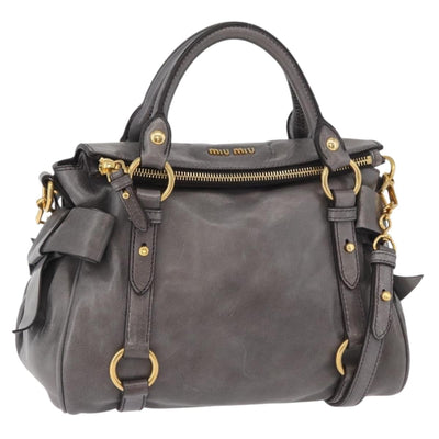 Miu Miu Hand Bag Leather 2way Gray Gold Auth yk20442SAM