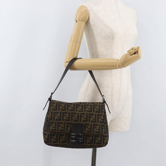 FENDI Zucca Canvas Mamma Baguette Umhängetasche Schwarz Braun Auth yk20443SAM