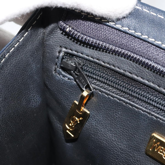 SAINT LAURENT Handtasche Leder 2-Wege Marine Gold Auth yk20450A