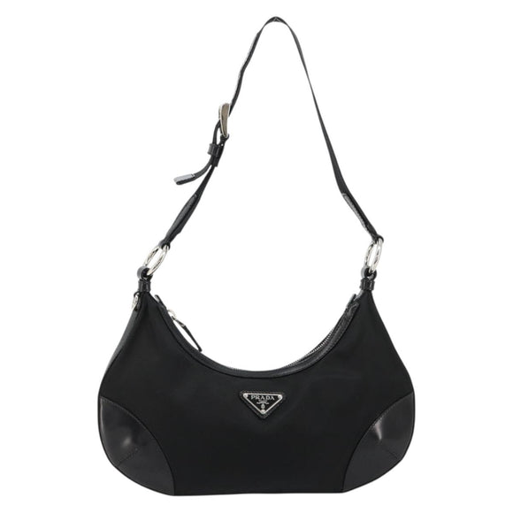 PRADA Shoulder Bag Nylon Black Silver Auth yk20451SAM