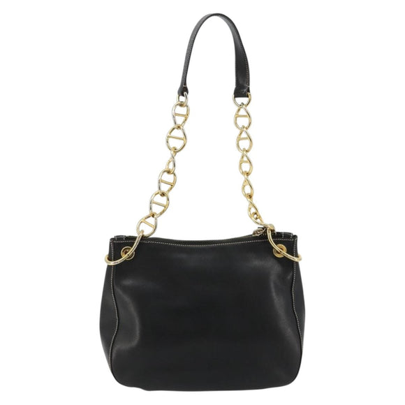 PRADA Umhängetasche Kette Leder Schwarz Gold Auth yk20455A