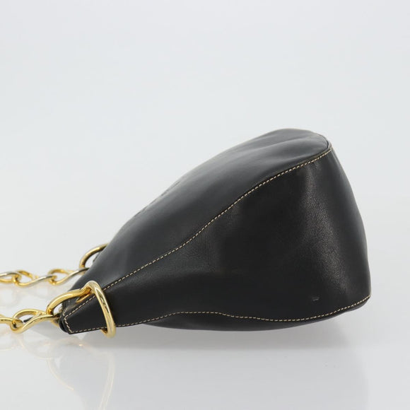PRADA Umhängetasche Kette Leder Schwarz Gold Auth yk20455A