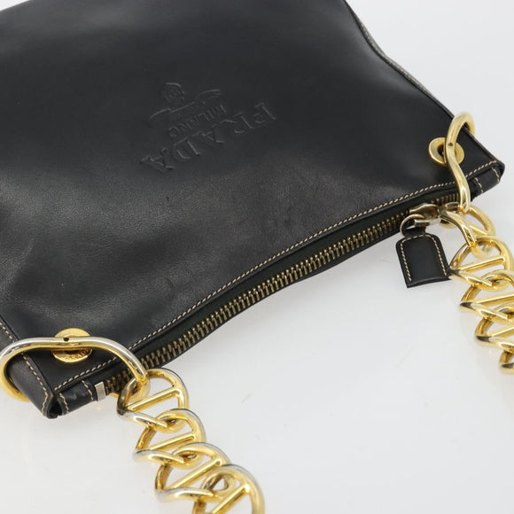 PRADA Umhängetasche Kette Leder Schwarz Gold Auth yk20455A