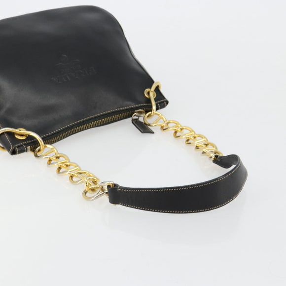 PRADA Umhängetasche Kette Leder Schwarz Gold Auth yk20455A