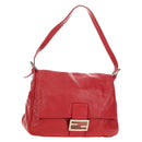 FENDI Mamma Baguette Shoulder Bag Leather Red Silver Auth yk20460SAM-1