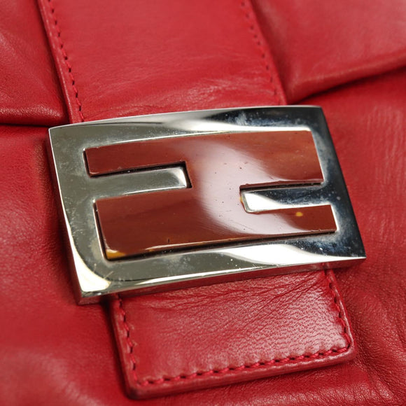 FENDI Mamma Baguette Shoulder Bag Leather Red Silver Auth yk20460SAM