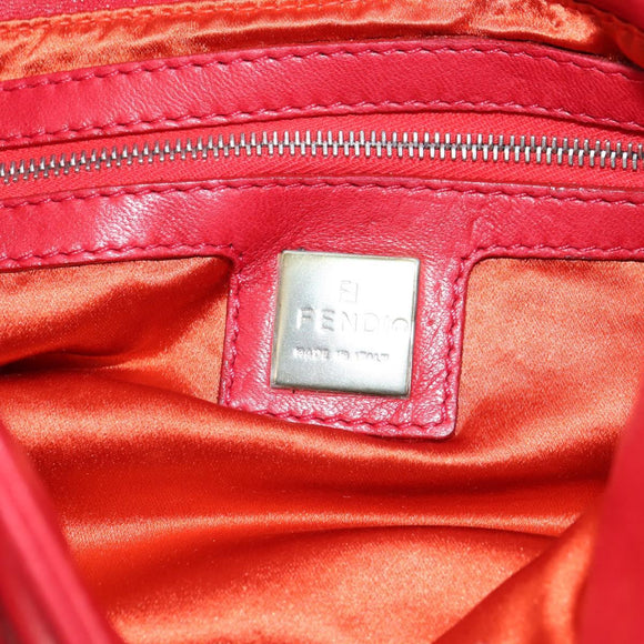 FENDI Mamma Baguette Shoulder Bag Leather Red Silver Auth yk20460SAM