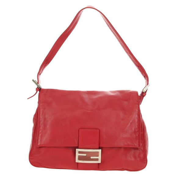 FENDI Mamma Baguette Shoulder Bag Leather Red Silver Auth yk20460SAM