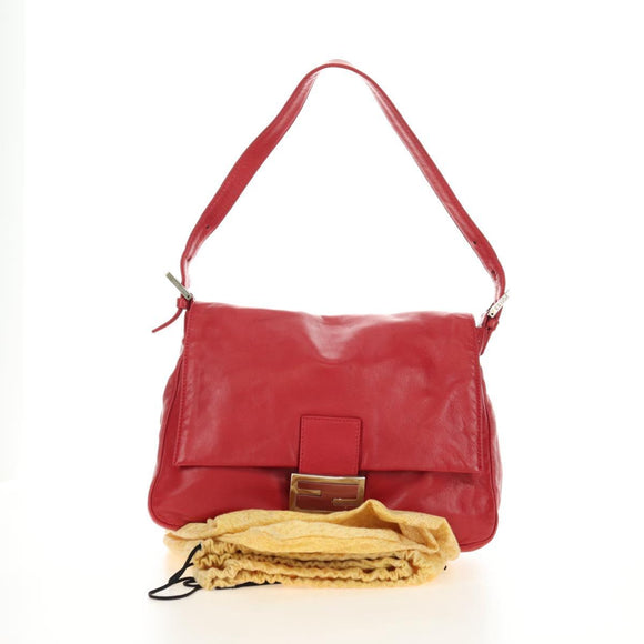 FENDI Mamma Baguette Shoulder Bag Leather Red Silver Auth yk20460SAM