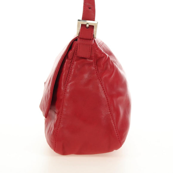 FENDI Mamma Baguette Shoulder Bag Leather Red Silver Auth yk20460SAM