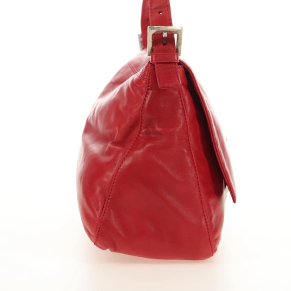 FENDI Mamma Baguette Shoulder Bag Leather Red Silver Auth yk20460SAM