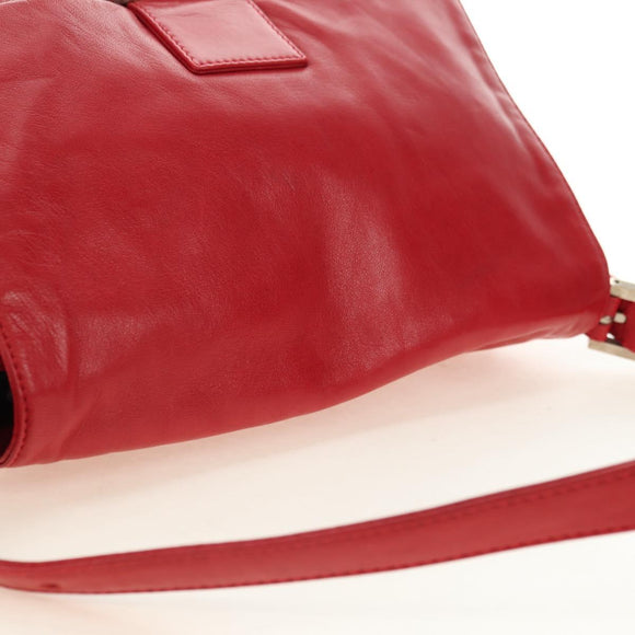 FENDI Mamma Baguette Shoulder Bag Leather Red Silver Auth yk20460SAM