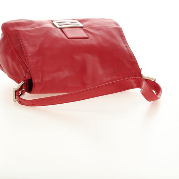 FENDI Mamma Baguette Shoulder Bag Leather Red Silver Auth yk20460SAM