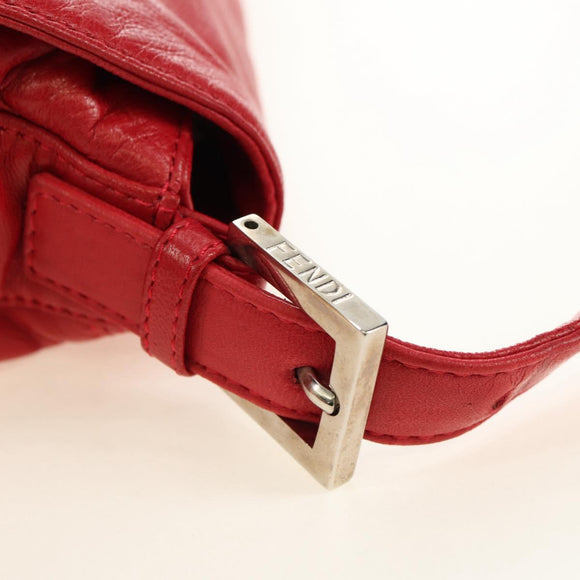 FENDI Mamma Baguette Shoulder Bag Leather Red Silver Auth yk20460SAM
