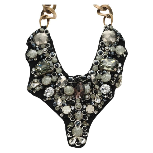 PRADA Bijoux Necklace metal Black Auth yk20461M