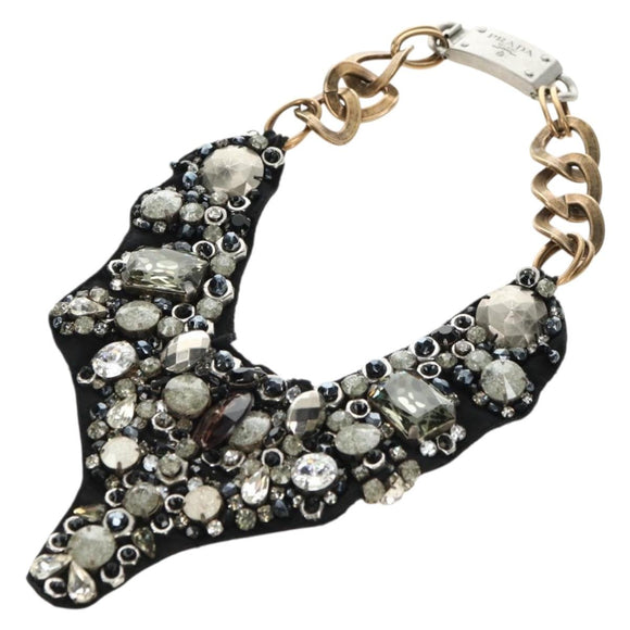 PRADA Bijoux Necklace metal Black Auth yk20461M
