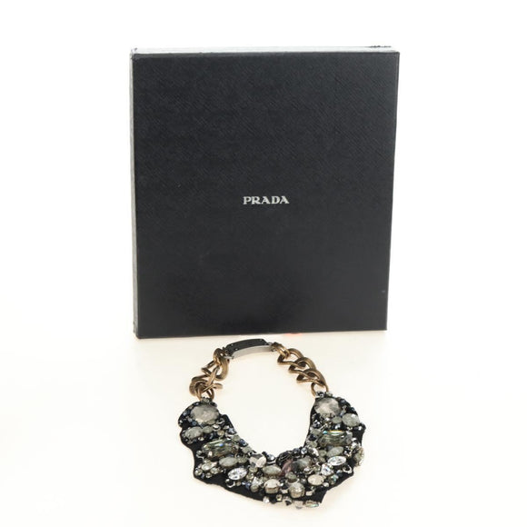 PRADA Bijoux Necklace metal Black Auth yk20461M