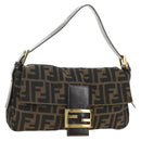 FENDI Zucca Canvas Mamma Baguette Shoulder Bag Black Brown Auth yk20463SM-1