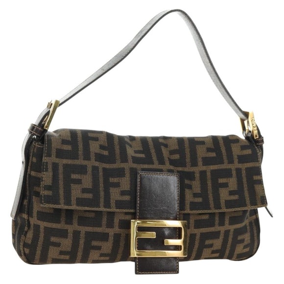 FENDI Zucca Canvas Mamma Baguette Shoulder Bag Black Brown Auth yk20463SM
