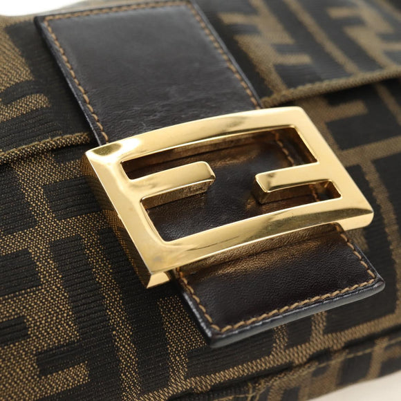 FENDI Zucca Canvas Mamma Baguette Shoulder Bag Black Brown Auth yk20463SM