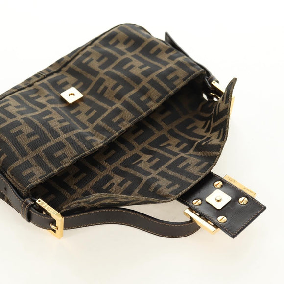 FENDI Zucca Canvas Mamma Baguette Shoulder Bag Black Brown Auth yk20463SM