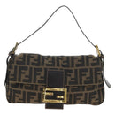FENDI Zucca Canvas Mamma Baguette Shoulder Bag Black Brown Auth yk20463SM-13