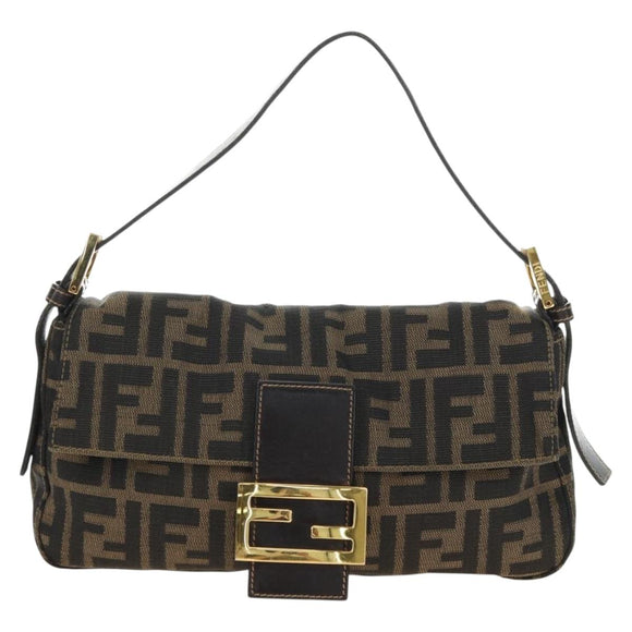 FENDI Zucca Canvas Mamma Baguette Shoulder Bag Black Brown Auth yk20463SM