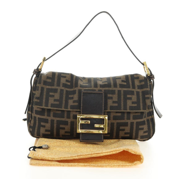FENDI Zucca Canvas Mamma Baguette Shoulder Bag Black Brown Auth yk20463SM