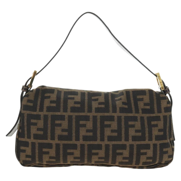 FENDI Zucca Canvas Mamma Baguette Shoulder Bag Black Brown Auth yk20463SM