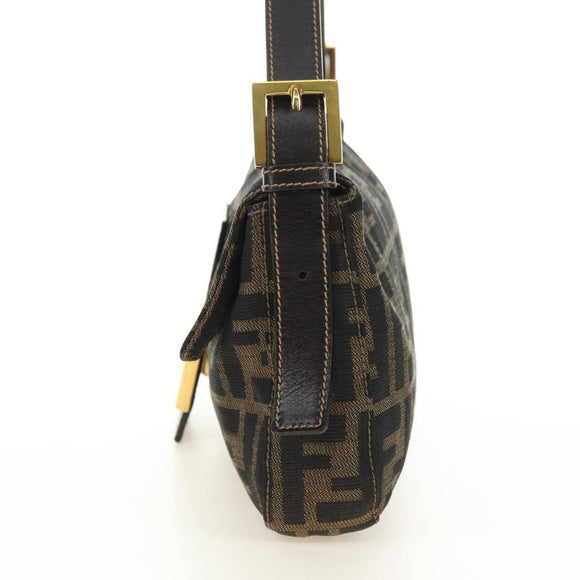 FENDI Zucca Canvas Mamma Baguette Shoulder Bag Black Brown Auth yk20463SM
