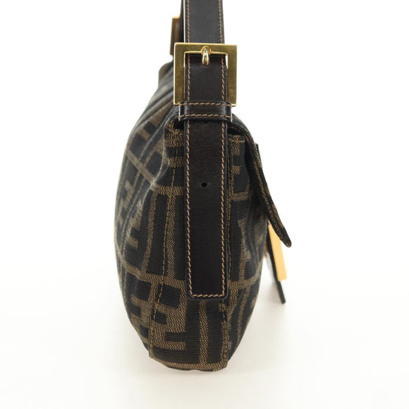 FENDI Zucca Canvas Mamma Baguette Shoulder Bag Black Brown Auth yk20463SM