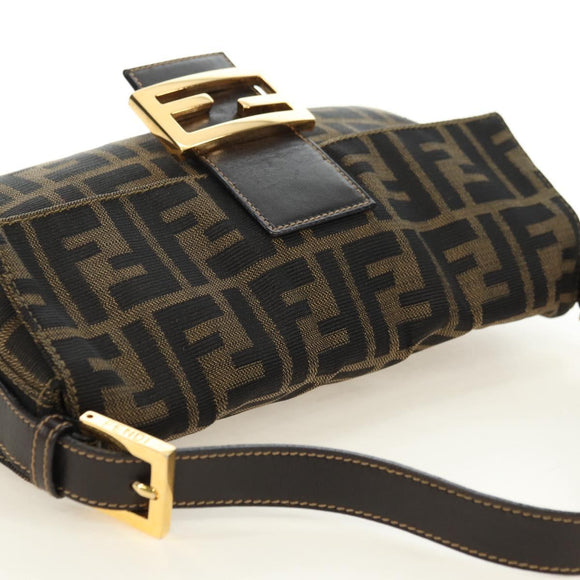 FENDI Zucca Canvas Mamma Baguette Shoulder Bag Black Brown Auth yk20463SM