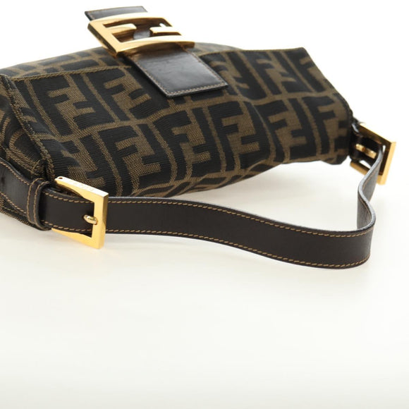 FENDI Zucca Canvas Mamma Baguette Shoulder Bag Black Brown Auth yk20463SM
