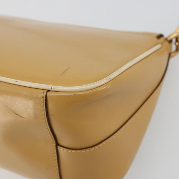 PRADA Shoulder Bag Leather Beige Gold Auth yk20464