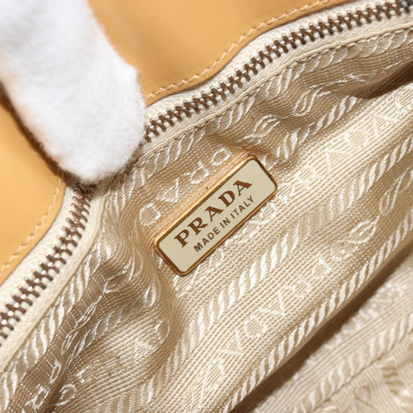 PRADA Shoulder Bag Leather Beige Gold Auth yk20464