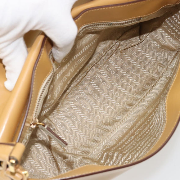 PRADA Shoulder Bag Leather Beige Gold Auth yk20464