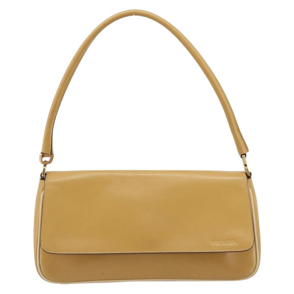 PRADA Shoulder Bag Leather Beige Gold Auth yk20464