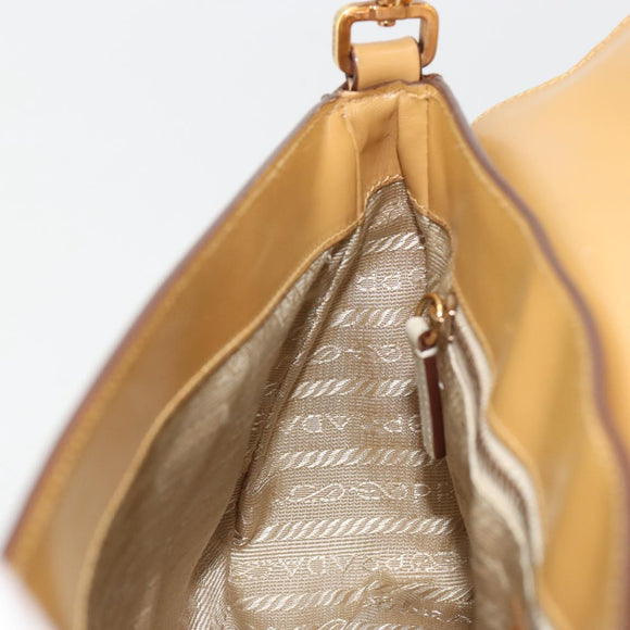 PRADA Shoulder Bag Leather Beige Gold Auth yk20464