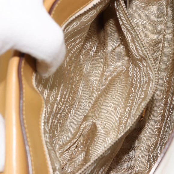 PRADA Shoulder Bag Leather Beige Gold Auth yk20464