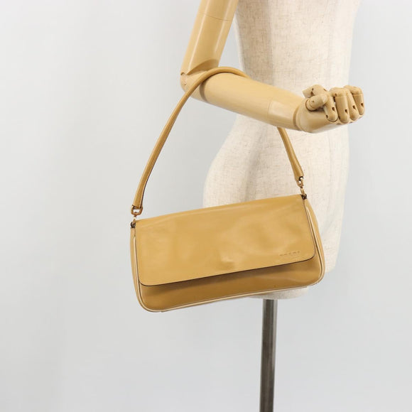 PRADA Shoulder Bag Leather Beige Gold Auth yk20464
